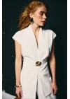 Aksesuar Kuşaklı Kolsuz Bluz - Ekru