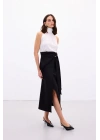 Aksesuar Kuşaklı Yırtmaçlı Etek - Siyah