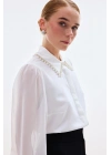 Aksesuar Yakalı Gömlek - Ekru