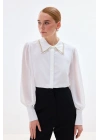 Aksesuar Yakalı Gömlek - Ekru