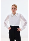 Aksesuar Yakalı Gömlek - Ekru