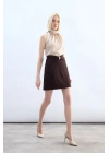 Bel Aksesuarlı Mini Etek - Kahve