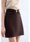 Bel Aksesuarlı Mini Etek - Kahve