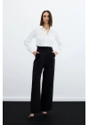 Bel Detaylı Cepli Pantolon - Siyah