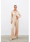 Bel Lastikli Desenli Pantolon - Camel