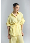 Beli Bağlamalı Kimono Gömlek - Sarı