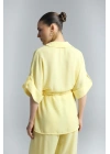 Beli Bağlamalı Kimono Gömlek - Sarı