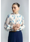 Çiçek Desenli Bluz - İndigo