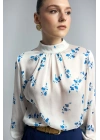 Çiçek Desenli Bluz - İndigo