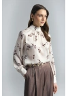 Çiçek Desenli Bluz - Kahve