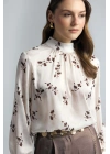 Çiçek Desenli Bluz - Kahve