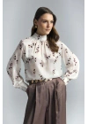 Çiçek Desenli Bluz - Kahve