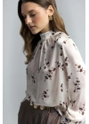 Çiçek Desenli Bluz - Kahve