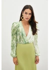 Çiçek Desenli Bodysuit Bluz - ÇAĞLA YEŞİLİ
