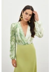 Çiçek Desenli Bodysuit Bluz - ÇAĞLA YEŞİLİ