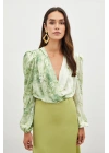 Çiçek Desenli Bodysuit Bluz - ÇAĞLA YEŞİLİ