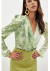 Çiçek Desenli Bodysuit Bluz - ÇAĞLA YEŞİLİ