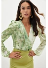 Çiçek Desenli Bodysuit Bluz - ÇAĞLA YEŞİLİ
