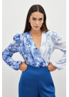 Çiçek Desenli Bodysuit Bluz - İNDİGO