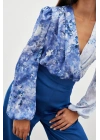 Çiçek Desenli Bodysuit Bluz - İNDİGO