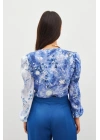 Çiçek Desenli Bodysuit Bluz - İNDİGO