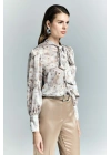 Çiçek Desenli Fularlı Gömlek - Bej