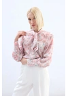 Çiçek Desenli Fularlı Gömlek - Pudra