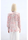 Çiçek Desenli Fularlı Gömlek - Pudra