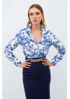Çiçek Desenli Gömlek - SAX MAVİ