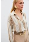 Çizgi Desenli Gömlek - Bej