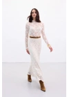 Dantelli Uzun Etek - Bej