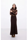 Dantelli Uzun Etek - Kahve