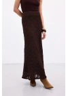 Dantelli Uzun Etek - Kahve