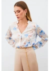 Desenli Kruvaze Bluz - MAVİ