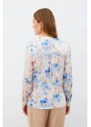 Desenli Kruvaze Bluz - MAVİ