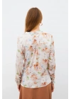 Desenli Kruvaze Bluz - VİZON