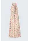 Desenli Uzun Elbise - Pembe