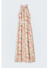 Desenli Uzun Elbise - Pembe