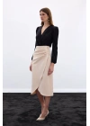 Düğme Detaylı Kalem Etek - Bej