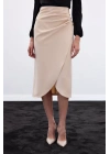 Düğme Detaylı Kalem Etek - Bej