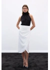 Düğme Detaylı Kalem Etek - Ekru