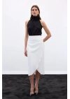 Düğme Detaylı Kalem Etek - Ekru