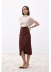 Düğme Detaylı Kalem Etek - Kahve
