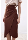 Düğme Detaylı Kalem Etek - Kahve