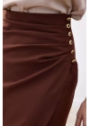 Düğme Detaylı Kalem Etek - Kahve