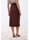 Düğme Detaylı Kalem Etek - Kahve