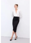 Düğme Detaylı Kalem Etek - Siyah