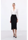 Düğme Detaylı Kalem Etek - Siyah