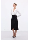 Düğme Detaylı Kalem Etek - Siyah