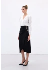 Düğme Detaylı Kalem Etek - Siyah